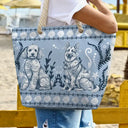 Gift For Yourself, Gift For Women, Dog Lovers, Dog Mom, Pet Lovers, Pet Mom, Summer, Beach, Happy - Chinoiserie Toile Dog Marine Pattern - Personalized Beach Bag