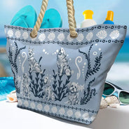 Gift For Yourself, Gift For Women, Dog Lovers, Dog Mom, Pet Lovers, Pet Mom, Summer, Beach, Happy - Chinoiserie Toile Dog Marine Pattern - Personalized Beach Bag