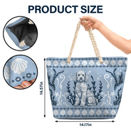 Gift For Yourself, Gift For Women, Dog Lovers, Dog Mom, Pet Lovers, Pet Mom, Summer, Beach, Happy - Chinoiserie Toile Dog Marine Pattern - Personalized Beach Bag