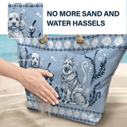 Gift For Yourself, Gift For Women, Dog Lovers, Dog Mom, Pet Lovers, Pet Mom, Summer, Beach, Happy - Chinoiserie Toile Dog Marine Pattern - Personalized Beach Bag