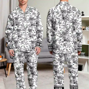Happy,Dog Lovers,Dog Mom,Cat Lovers,Pet Lovers - Chinoiserie Toile Dog Mom - Personalized Long Pajamas Set