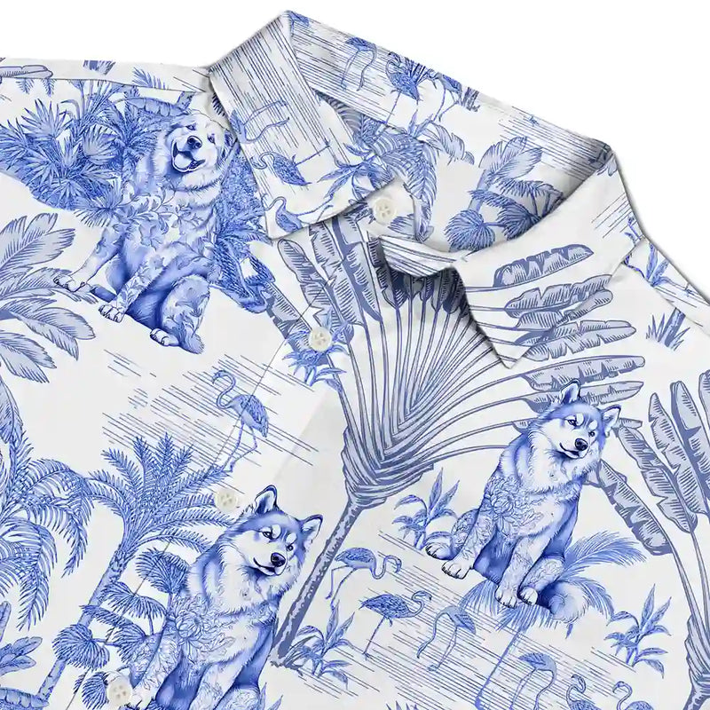 Gift For Yourself,Gift For Women,Gift For Men,Dog Lovers,Dog Mom,Dog Dad,Pet Lovers,Pet Mom,Pet Dad,Happy,Summer - Chinoiserie Toile Dog Tropical Pattern - Personalized Hawaiian Shirt