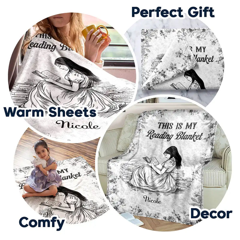 Reading, Gift For Women, Happy - Chinoiserie Toile This Is My Reading Blanket - Personalized Fleece Blanket, Sherpa Blanket