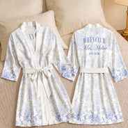 Gift For Wife, Gift For Couples, Wedding, Proud, Custom Text - Chinoiserie Toile Wifey - Personalized Satin Robe