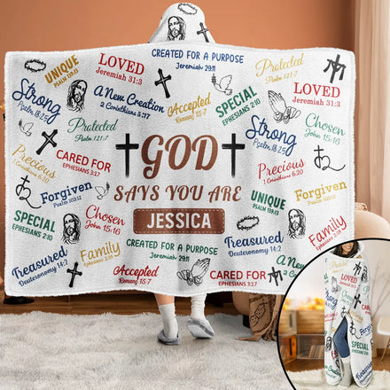 Christian Bible Verse Affirmations - Personalized Wearable Hooded Blanket