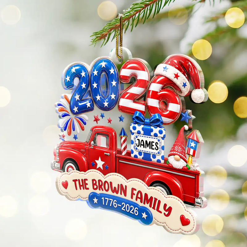Independence Day,America 250th,Christmas,Family,Custom Text,Happy - Christmas Loaded With Love And American Pride - Personalized Custom Shaped Acrylic Ornament