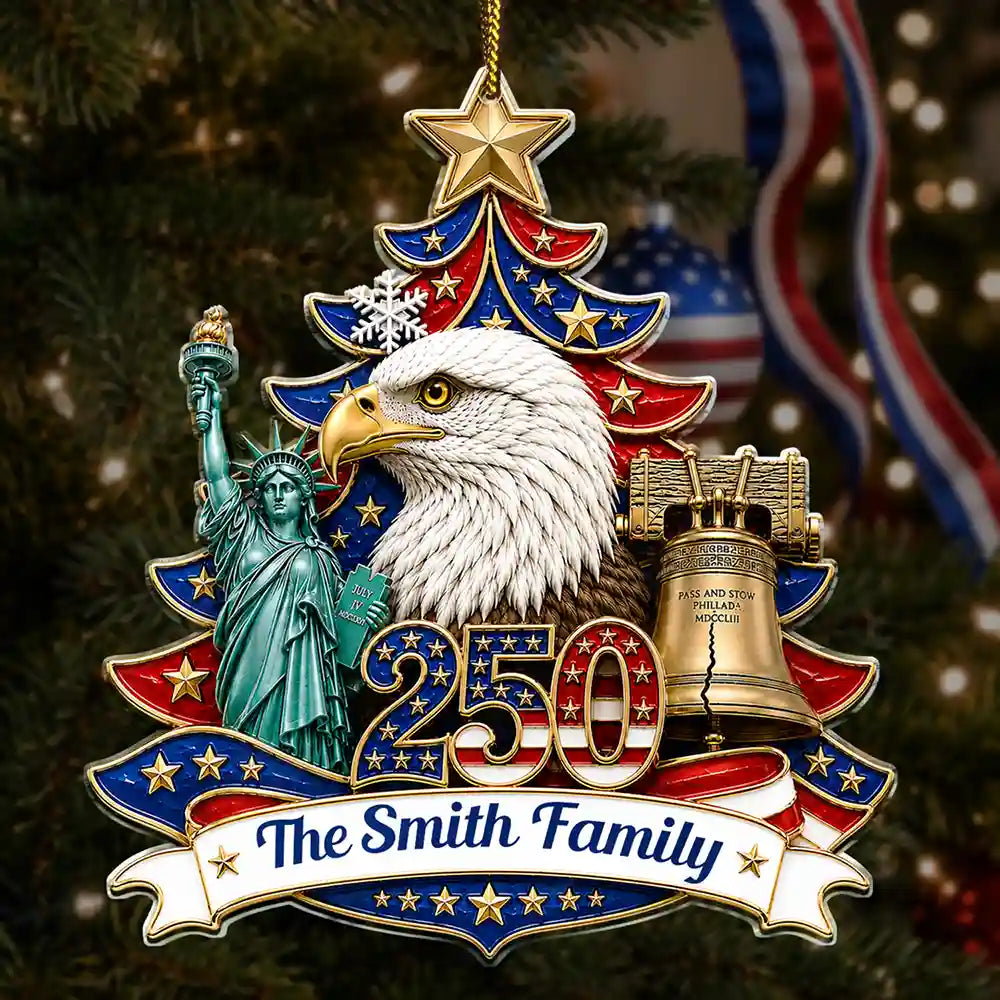 Christmas Proud America Family - Personalized Custom Shaped Acrylic Ornament