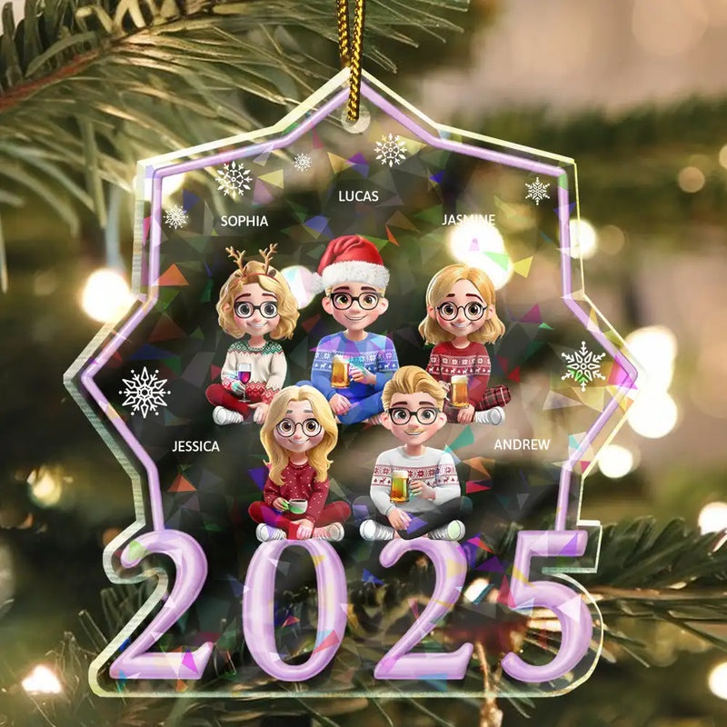 Family, Gift For Bestie, Christmas, Happy - Christmas 3D Effect Bestie Family Siblings - Personalized Holographic Acrylic Ornament