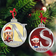 Gift For Kids,Happy,Christmas - Christmas Ball Monogram Kid 3D Effect - Personalized Metal Ornament