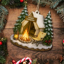 Camping,Campsite,Happy,Christmas,Gift For Couples,Family - Christmas Campsite Scene - Personalized Custom Shaped Wooden Ornament