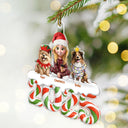 Family,Pet Lovers,Pet Mom,Pet Dad,Pet Couple,Dog Lovers,Dog Couple,Dog Mom,Dog Dad,Cat Lovers,Cat Mom,Cat Dad,Cat Couple,Happy,Christmas,Top Market - Christmas Candy 3D Effect Family Sitting - Personalized Custom Shaped Acrylic Ornament