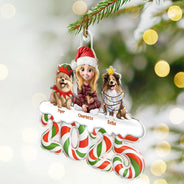 Family,Pet Lovers,Pet Mom,Pet Dad,Pet Couple,Dog Lovers,Dog Couple,Dog Mom,Dog Dad,Cat Lovers,Cat Mom,Cat Dad,Cat Couple,Happy,Christmas,Top Market - Christmas Candy 3D Effect Family Sitting - Personalized Custom Shaped Acrylic Ornament