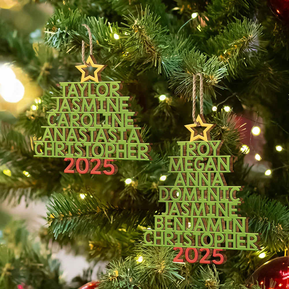 Christmas Color Tree Family Name - Gift For Family, Besties, Coworker - Personalized Wooden Cutout Ornament