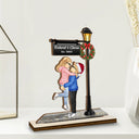 Old Couples,Gift For Husband,Gift For Wife,Gift For Boyfriend,Gift For Girlfriend,Love,Christmas,Non-Eng - Christmas Couple Kissing Under Lamp - Personalized Custom Shaped 2-Layered Wooden Plaque