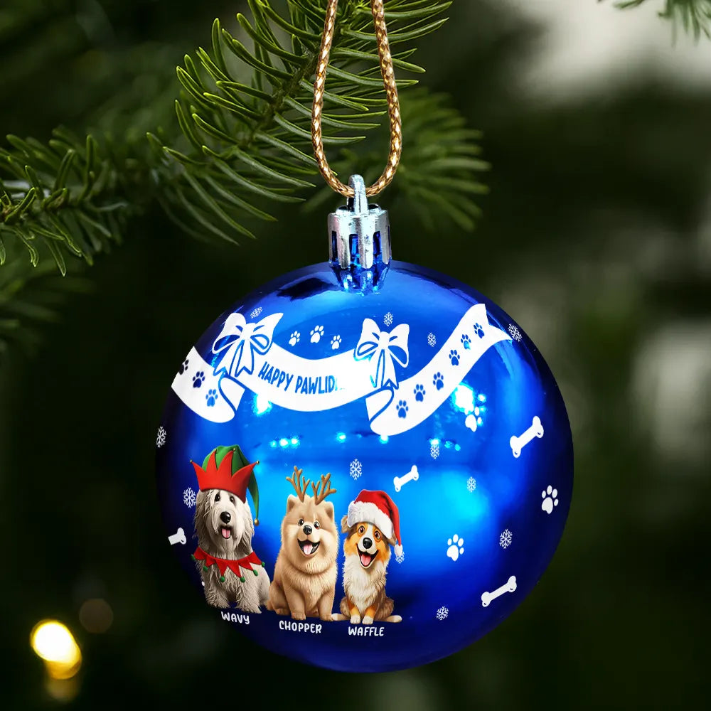 Christmas,Dog Lovers - Christmas Dog With Bowknots - Personalized Ball Ornament