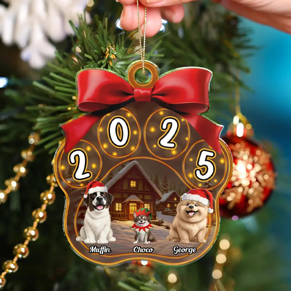 Christmas,Top Market,Pet Lovers,Pet Mom,Pet Dad,Dog Lovers,Dog Mom,Dog Dad,Happy - Christmas Dogs Pawprint - Personalized Custom Shaped Acrylic Ornament