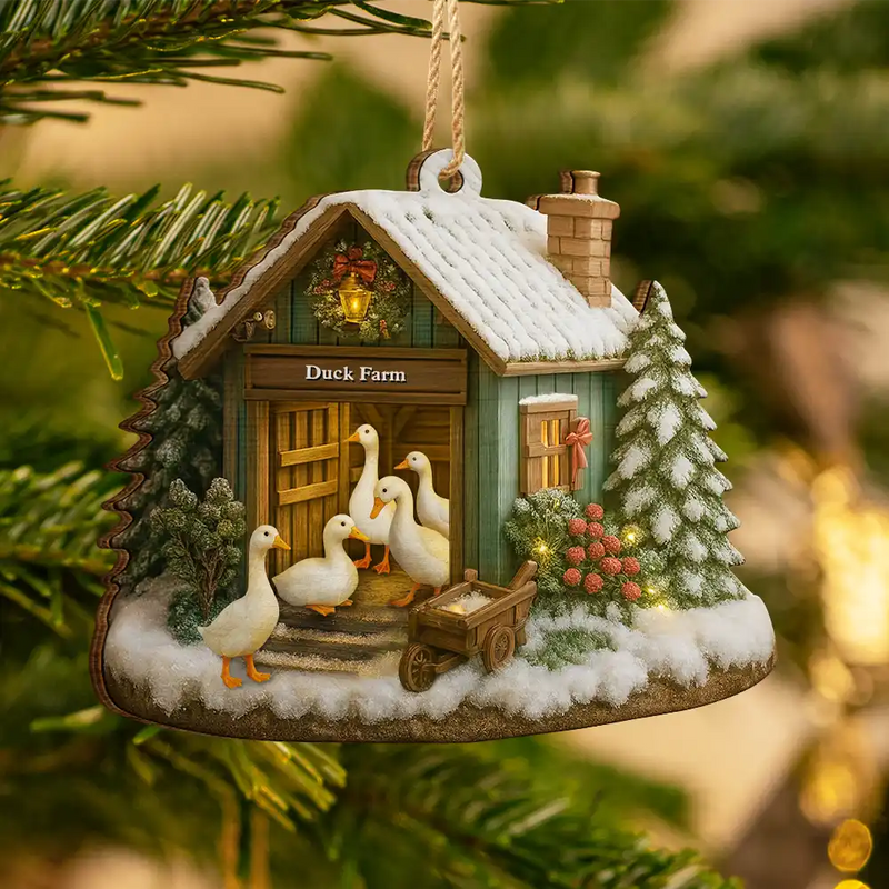 Christmas, Farm, Gift For Yourself, Happy - Christmas Duck Farm - Personalized Custom Shaped Wooden Ornament