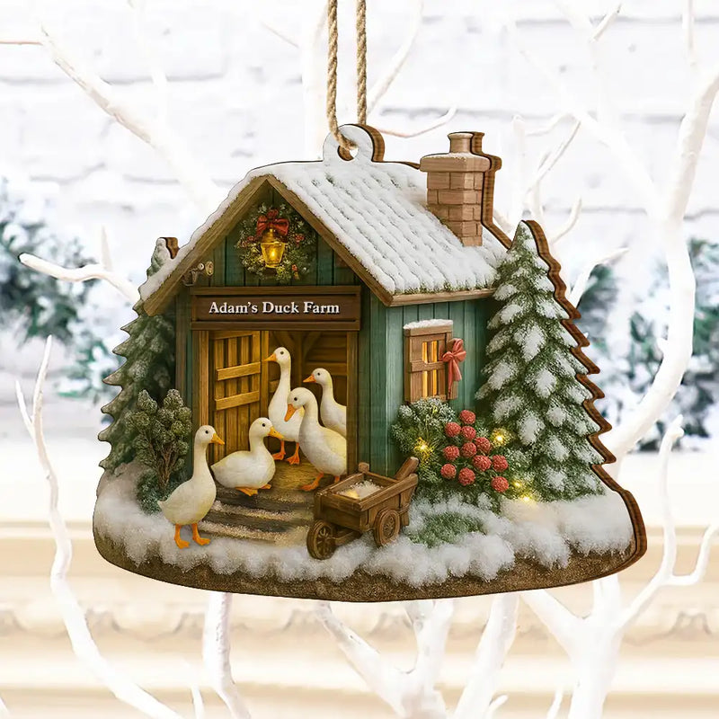 Christmas, Farm, Gift For Yourself, Happy - Christmas Duck Farm - Personalized Custom Shaped Wooden Ornament