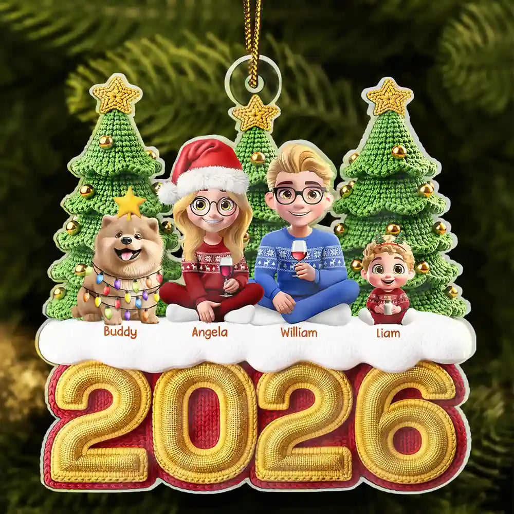 Christmas Family Crochet Effect - Personalized Custom Shaped Acrylic Ornament