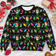 Family, Parents, Gift For Grandparents, Gift For Daughter, Gift For Son, Christmas, Happy - Christmas Family Elves - Personalized Unisex Ugly Sweater