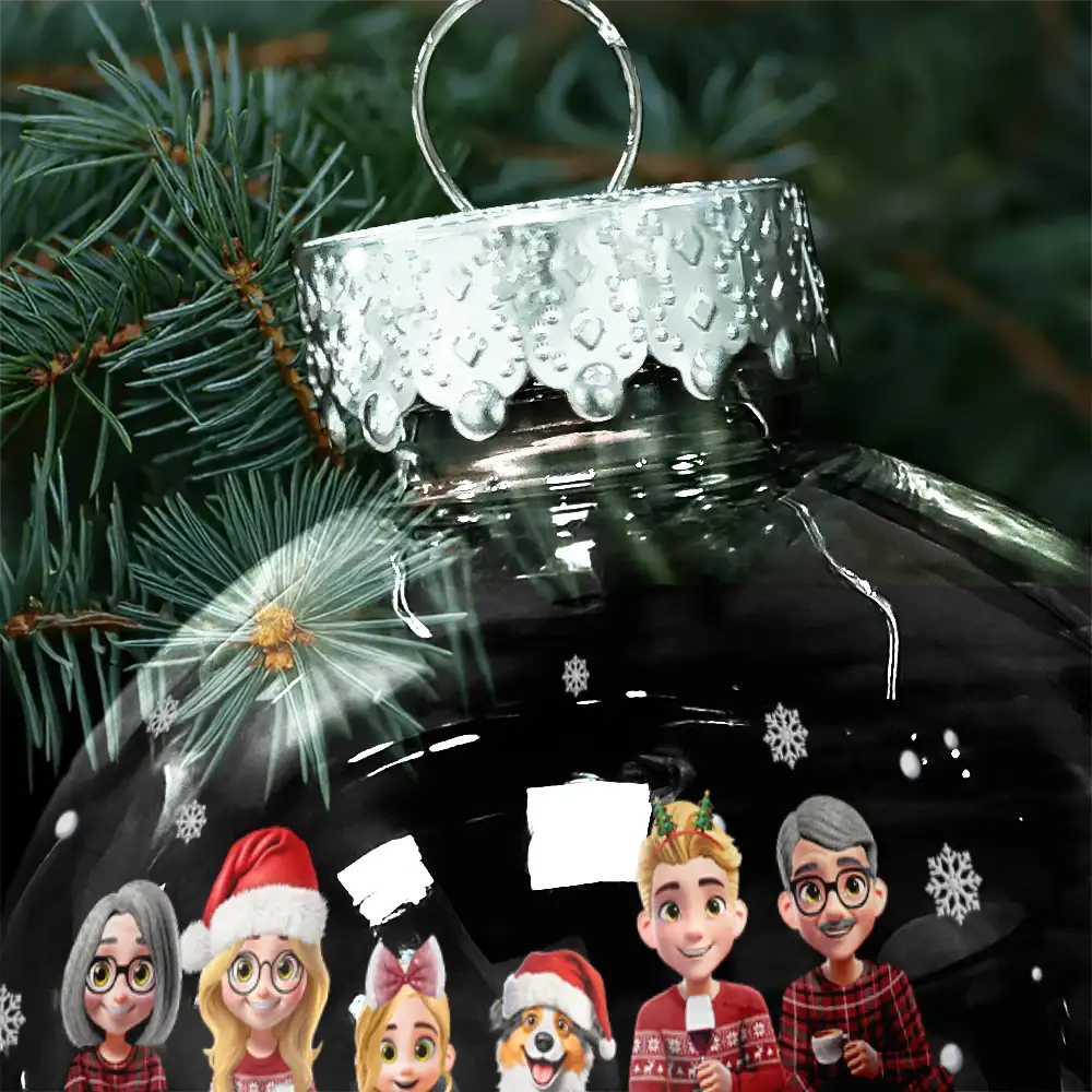 Family,Pet Lovers,Pet Mom,Pet Dad,Pet Couple,Dog Lovers,Dog Couple,Dog Mom,Dog Dad,Cat Lovers,Cat Mom,Cat Dad,Cat Couple,Happy,Christmas - Christmas Family Gingerbread 3D Effect - Personalized Ball Ornament