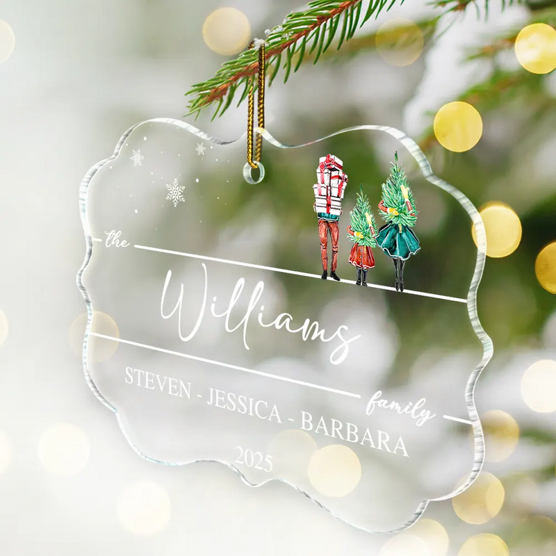 Family, Happy, Christmas - Christmas Family Members Holiday Shopping Watercolor - Personalized Medallion Acrylic Ornament