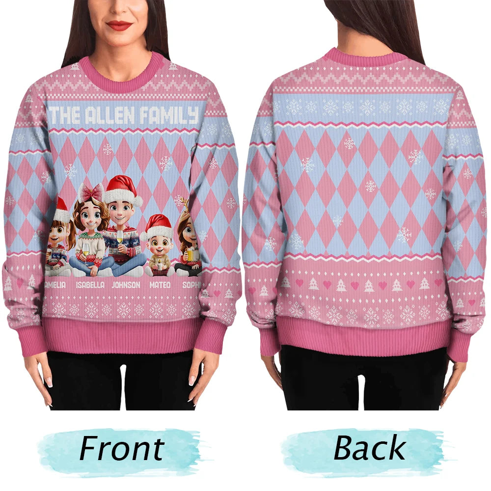 Christmas, Family, Happy - Christmas Family With Kids & Pets Argyle Pattern - Personalized Unisex Ugly Sweater