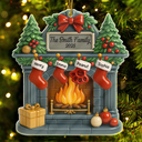 Family,Gift For Women,Gift For Men,Pet Lovers,Happy,Christmas - Christmas Fireplace Family Stockings Ceramic Effect - Personalized Custom Shaped Acrylic Ornament