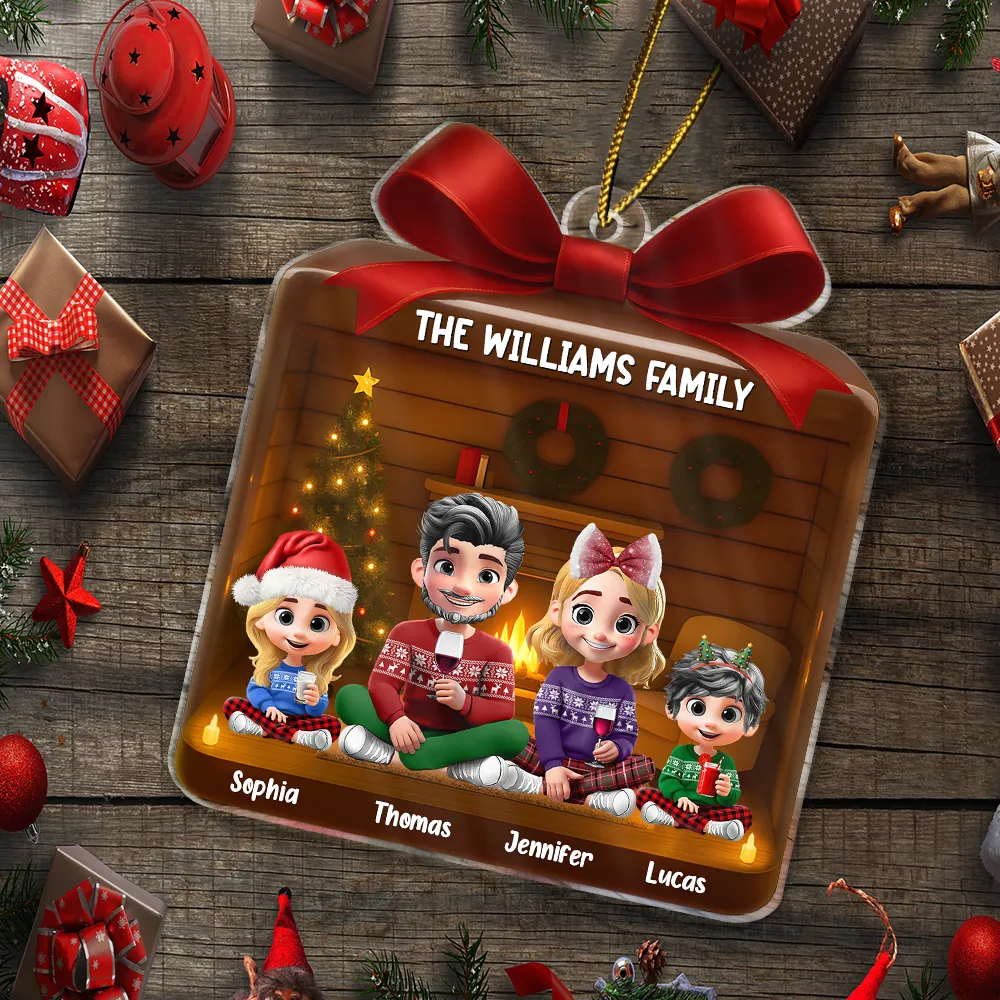 Family,Gift For Women,Gift For Men,Gift For Kids,Christmas,Top Market,Happy - Christmas Gift 3D Effect Family - Personalized Custom Shaped Acrylic Ornament