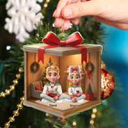 Family,Gift For Women,Gift For Men,Christmas,Top Market,Happy - Christmas Gift Box 3D Effect Family - Personalized Custom Shaped Acrylic Ornament