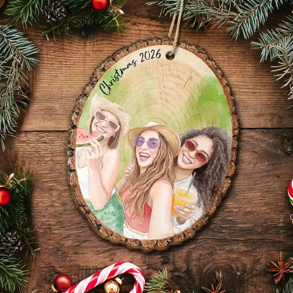Afro Besties,Art Design,Christmas,Custom Photo,Gift For Bestie,Happy,Photo - Vivid Watercolor Art,Top Market - Christmas Gift For Best Friend - Personalized Custom Photo Watercolor Besties Forever Wooden Ornament