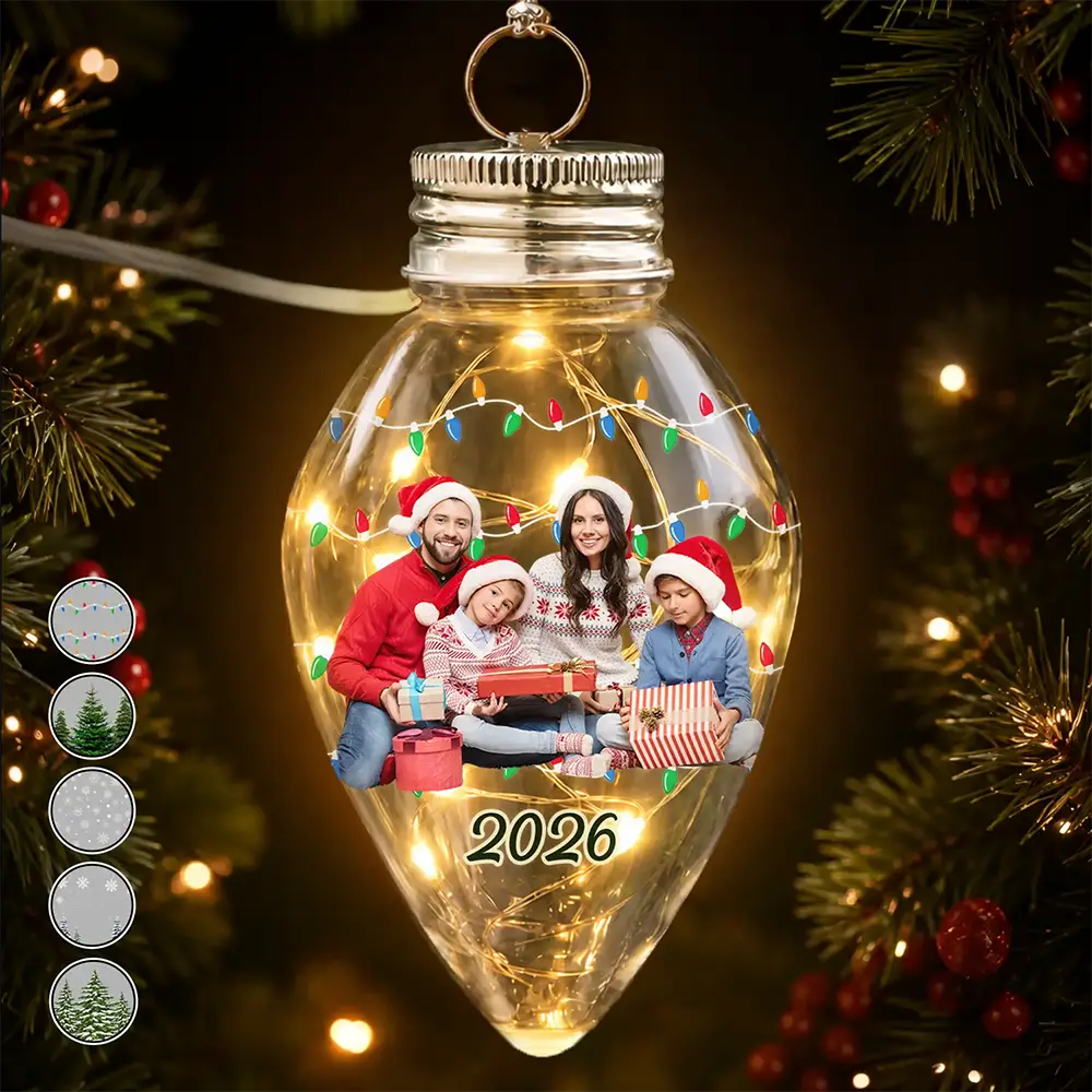 Christmas Gift For Family Kids Pet Lovers - Personalized Custom Photo Christmas Together Family Chili Bulb LED Light