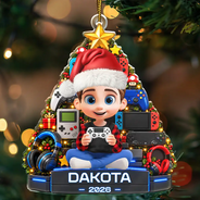 Christmas, Gaming, Gift For Kids, Happy, Vector - Christmas Gift For Kids - Personalized Gamers Christmas Tree Acrylic Ornament