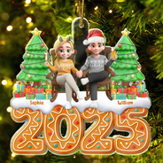 Gift For Couples, Happy, Christmas - Christmas Gingerbread 3D Effect Couple Holding Hand - Personalized Custom Shaped Acrylic Ornament