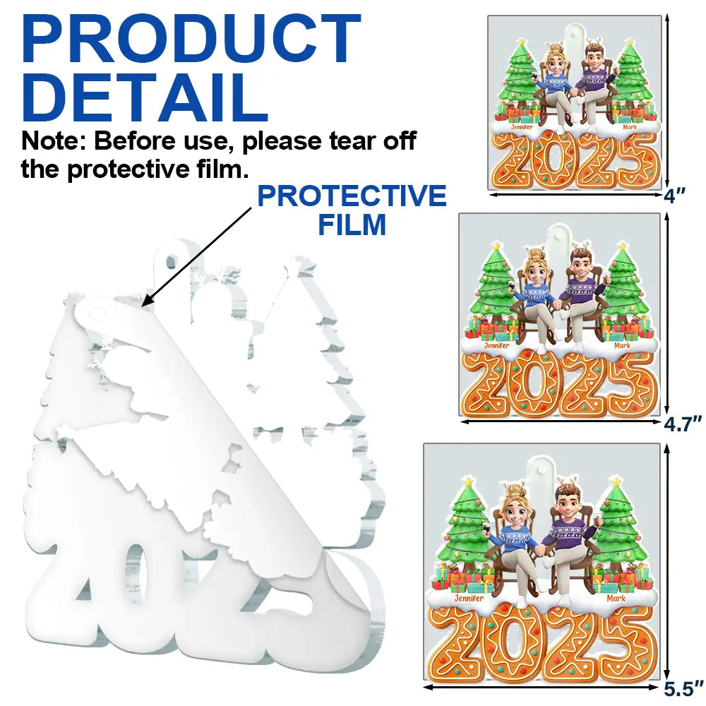 Gift For Couples, Happy, Christmas - Christmas Gingerbread 3D Effect Couple Holding Hand - Personalized Custom Shaped Acrylic Ornament