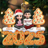 Gift For Couples, Happy, Christmas - Christmas Gingerbread 3D Effect Couple Sitting - Personalized Custom Shaped Acrylic Ornament