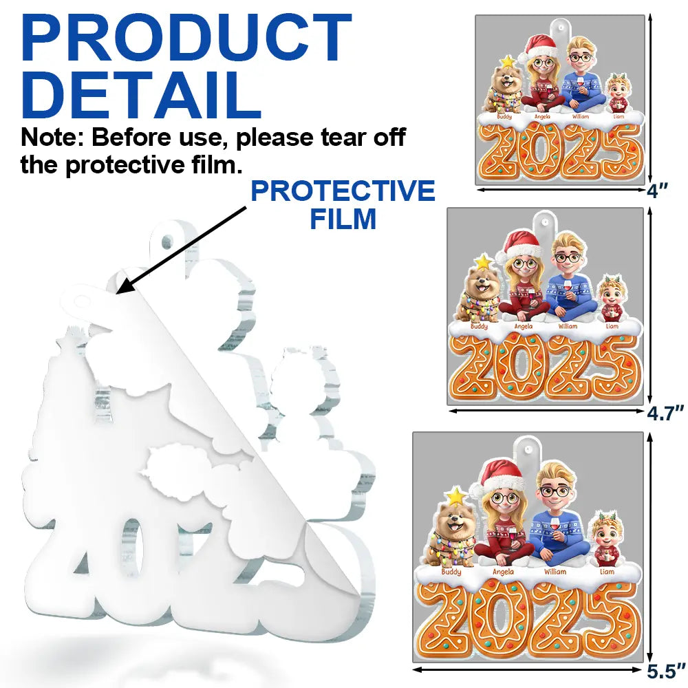 Christmas Gingerbread Family 3D Effect - Personalized Custom Shaped Acrylic Ornament
