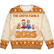 Family,Pet Lovers,Pet Mom,Pet Dad,Pet Couple,Dog Lovers,Dog Couple,Dog Mom,Dog Dad,Cat Lovers,Cat Mom,Cat Dad,Cat Couple,Happy,Christmas,Single Mom,Single Dad,LGBT,Gift For Grandpa,Gift For Grandma,Gift For Grandkids - Christmas Gingerbread Family 3D Effect - Personalized Unisex Ugly Sweater