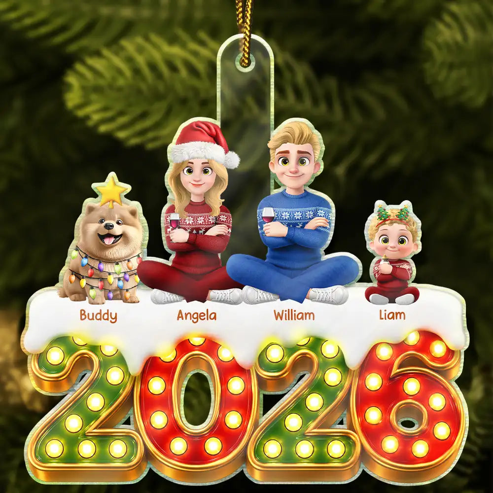 Christmas Marquee Lights Family - Personalized Custom Shaped Acrylic Ornament