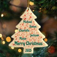 Family,Gift For Bestie,Happy,Christmas - Christmas Peppermint Bark Tree Custom Names - Personalized Custom Shaped Acrylic Ornament