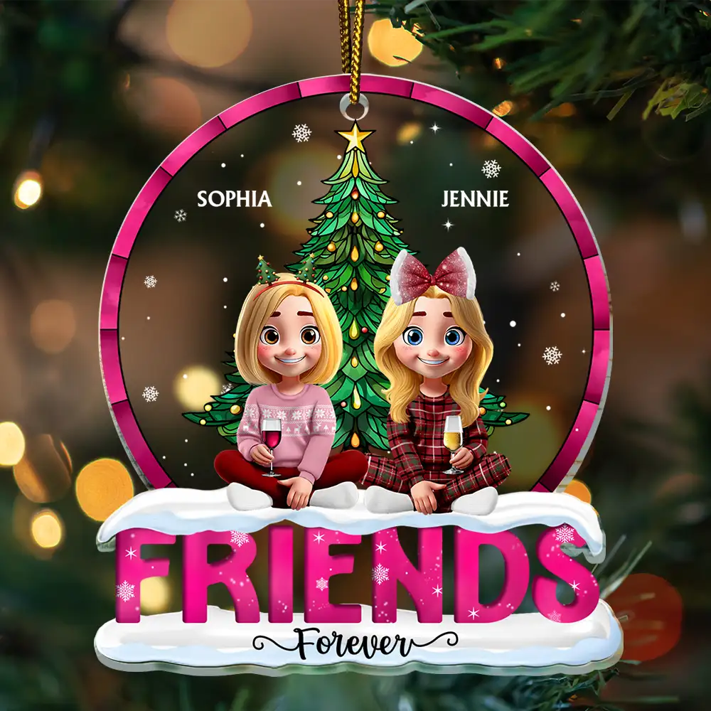 Gift For Bestie,Gift For Sisters,Love,Christmas - Christmas Tree Besties Sisters Forever - Personalized Custom Shaped Acrylic Ornament