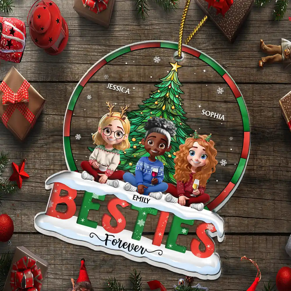 Gift For Bestie,Gift For Sisters,Love,Christmas - Christmas Tree Besties Sisters Forever - Personalized Custom Shaped Acrylic Ornament