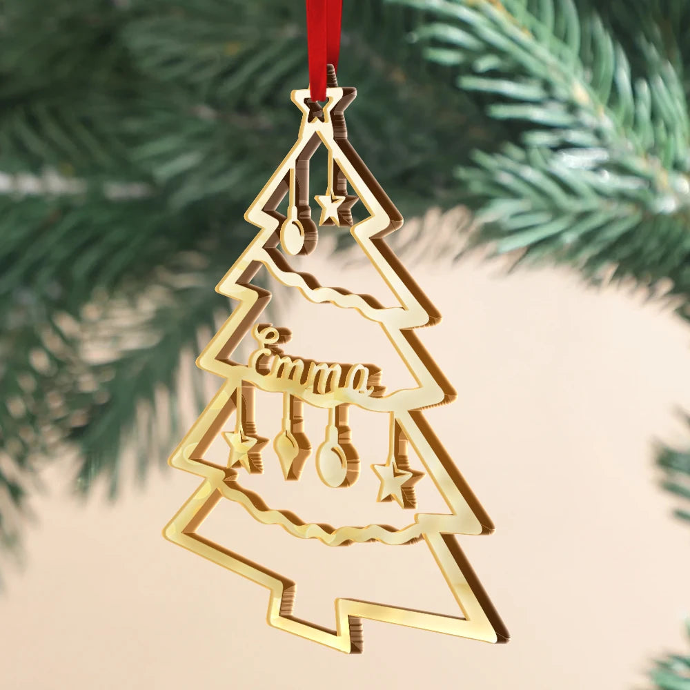 Christmas, Happy, Family - Christmas Tree With Names - Personalized DIY Mirror Acrylic Ornament