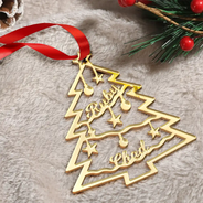 Christmas, Happy, Family - Christmas Tree With Names - Personalized DIY Mirror Acrylic Ornament