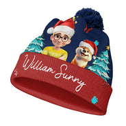 Pet Lovers,Pet Mom,Pet Dad,Happy,Dog Lovers,Dog Mom,Dog Dad - Christmas Woman Man And Dogs 3D Effect - Personalized Bobble Beanie Hat