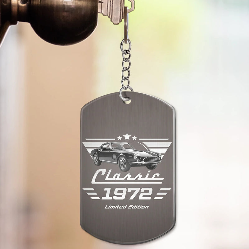 Gift For Father,Proud,Custom Text - Custom Photo Classic Car Limited Edition - Personalized Aluminum Keychain