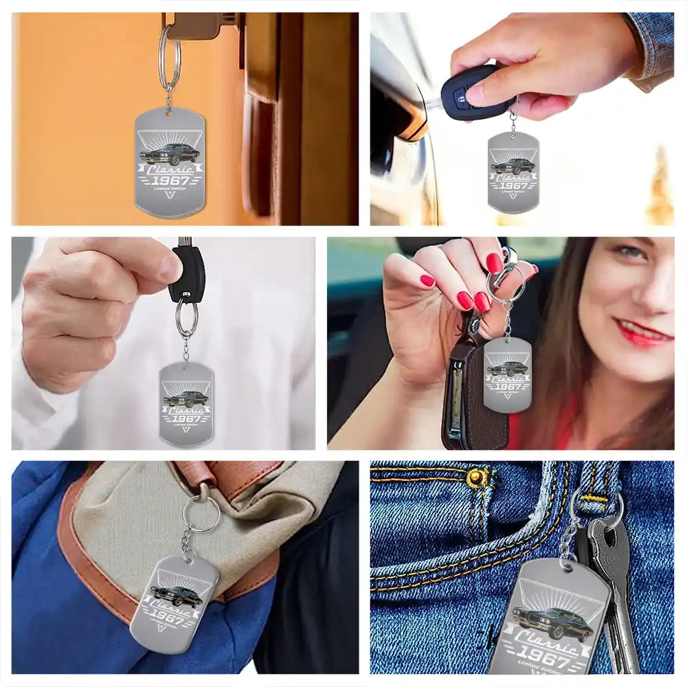 Gift For Father,Proud,Custom Text - Custom Photo Classic Car Limited Edition - Personalized Aluminum Keychain