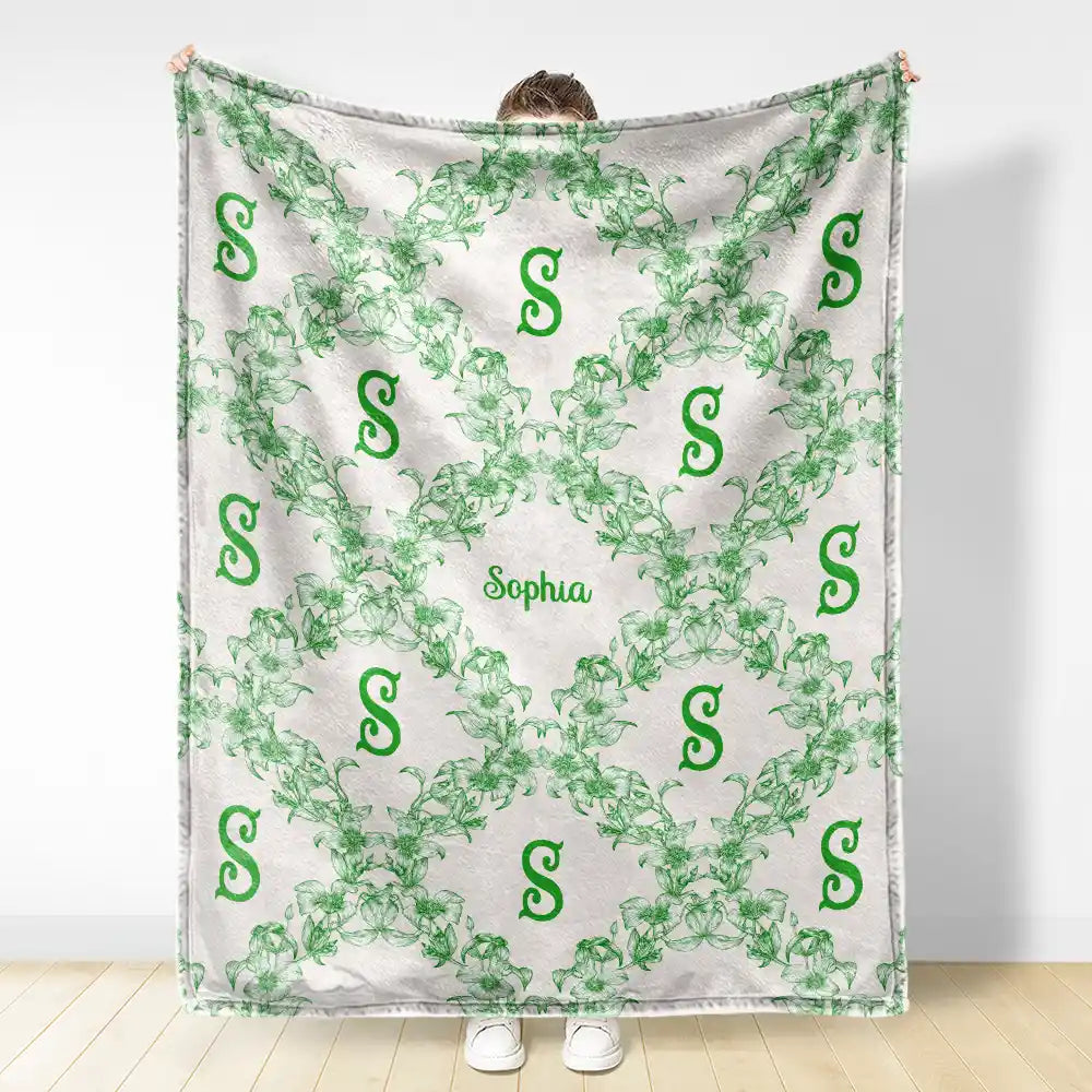 Christmas, Gift For Yourself - Classic Toile Floral Monogram - Personalized Fleece Blanket, Sherpa Blanket