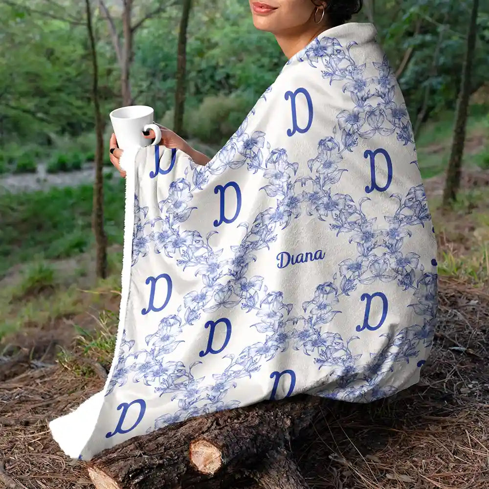 Christmas, Gift For Yourself - Classic Toile Floral Monogram - Personalized Fleece Blanket, Sherpa Blanket