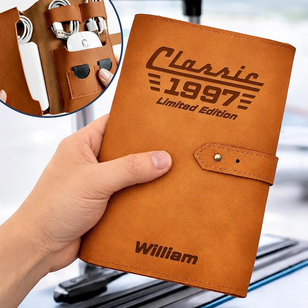 Gift For Father,Proud,Custom Text - Classic Year Limited Edition - Personalized Leather Cable Bag
